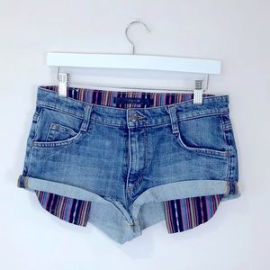 Joe jeans denim shorts Mexican tapestry fabric